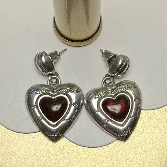 Brighton Jewelry - Brighton Love Laugh Heart Shape Silver Tone Dangle Post Earrings Retired item